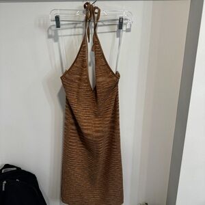 Elegant Brown Halter Dress